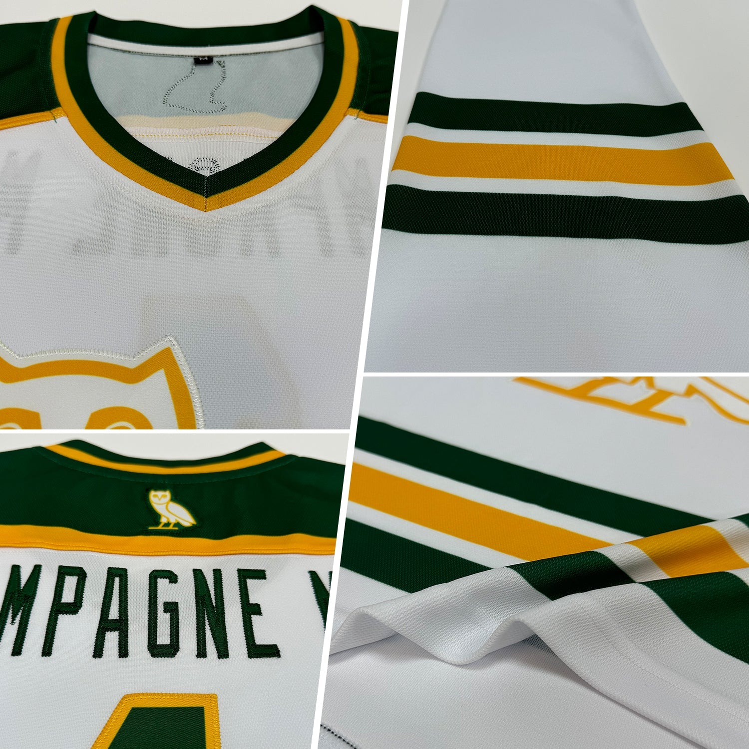 Custom White Green-Gold Hockey Jersey view 2