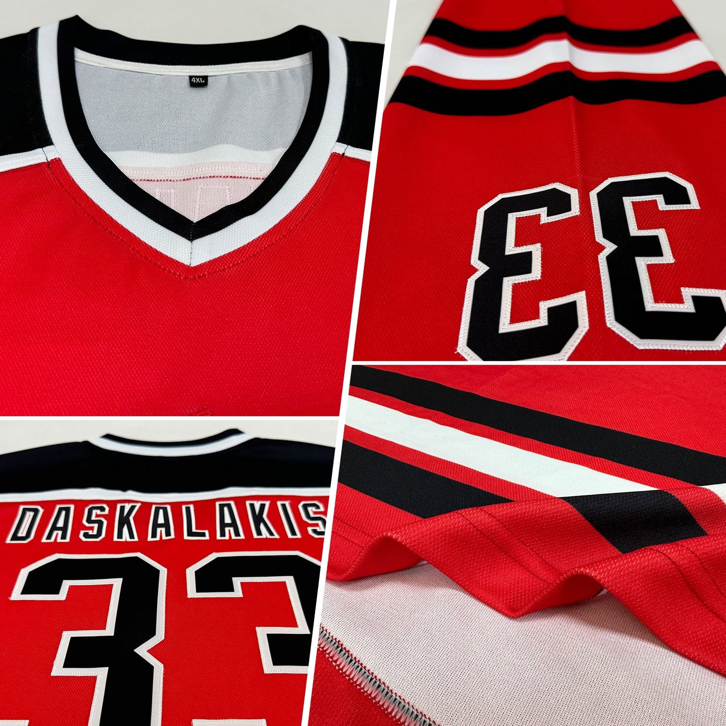 Custom Red Black-White Hockey Jersey view 2