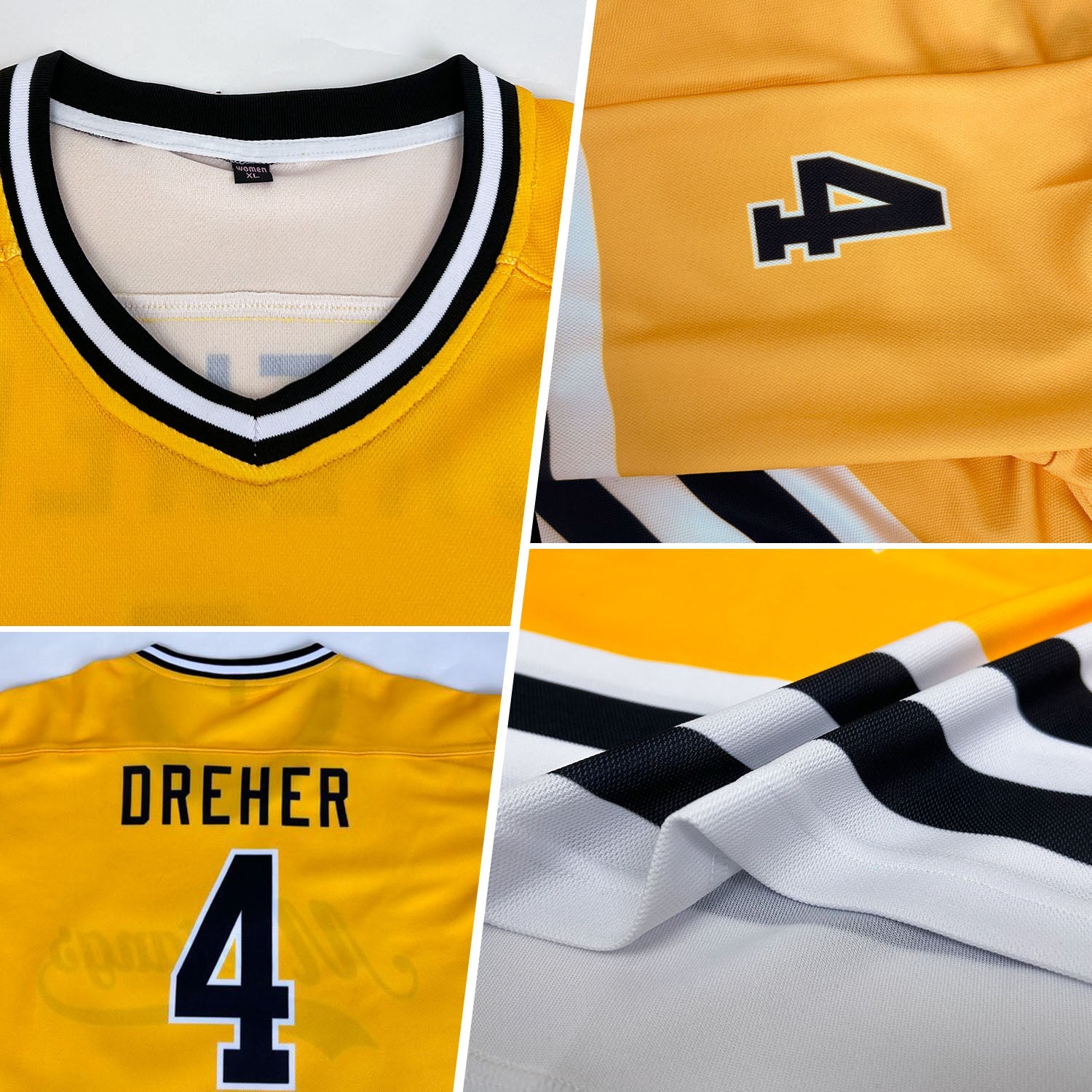 Custom Gold Black-White Hockey Jersey view 3