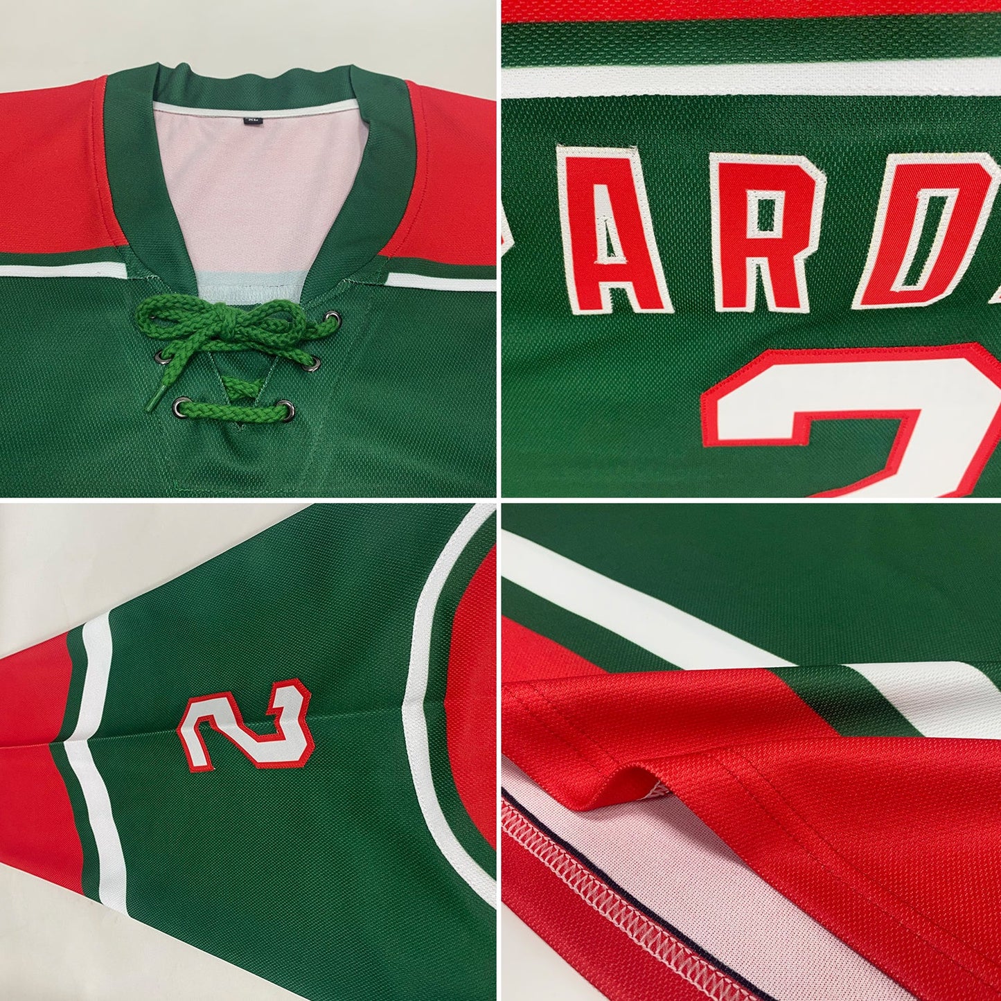 Custom Green White-Red Hockey Lace Neck Jersey view 2