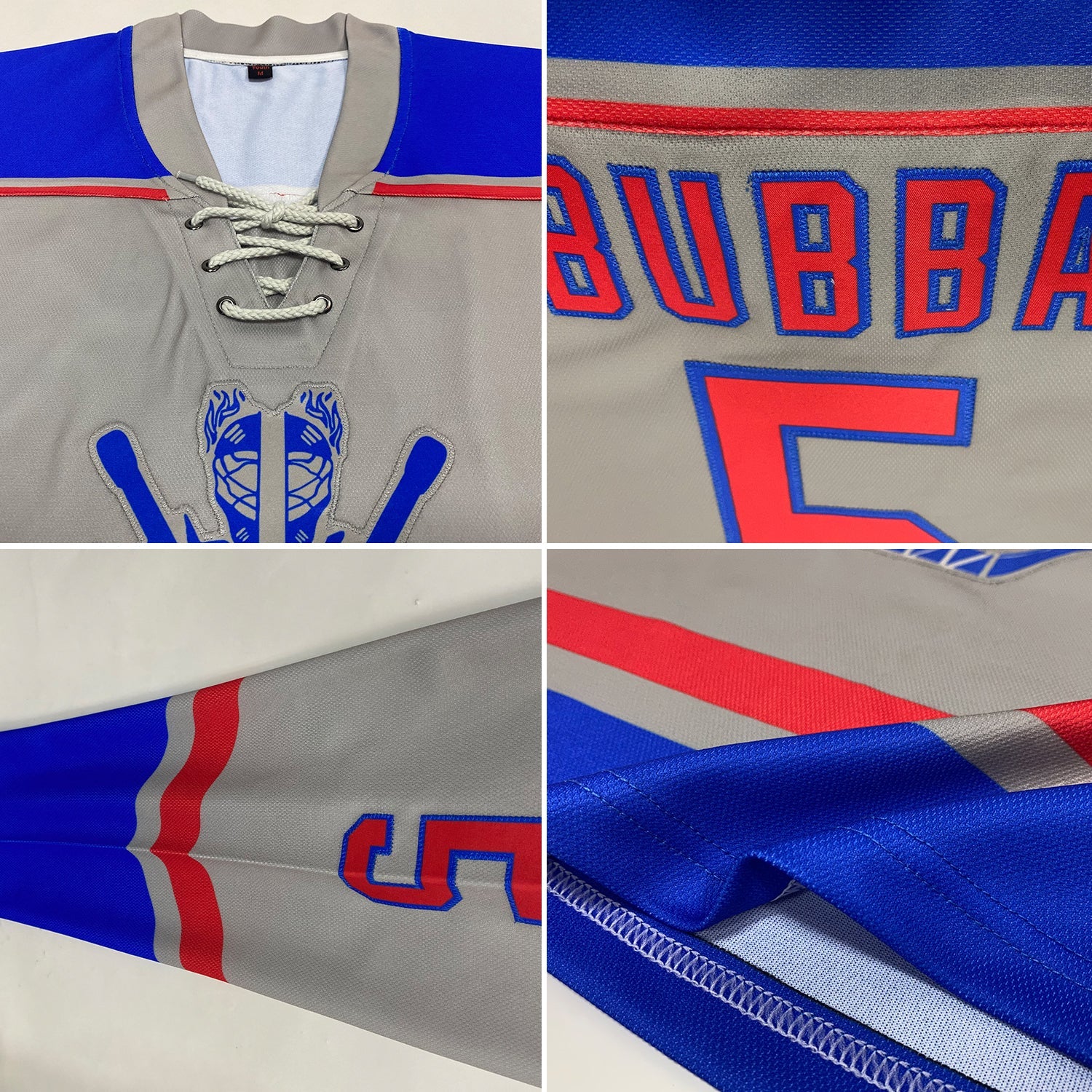 Custom Gray Red-Royal Hockey Lace Neck Jersey view 2