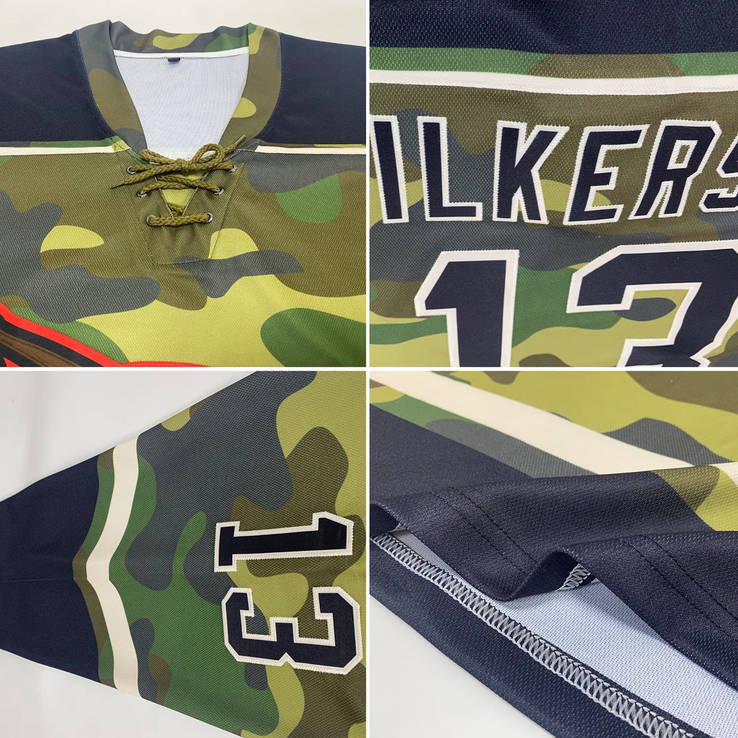 Custom Camo Black-Cream Salute To Service Hockey Lace Neck Jersey view 2