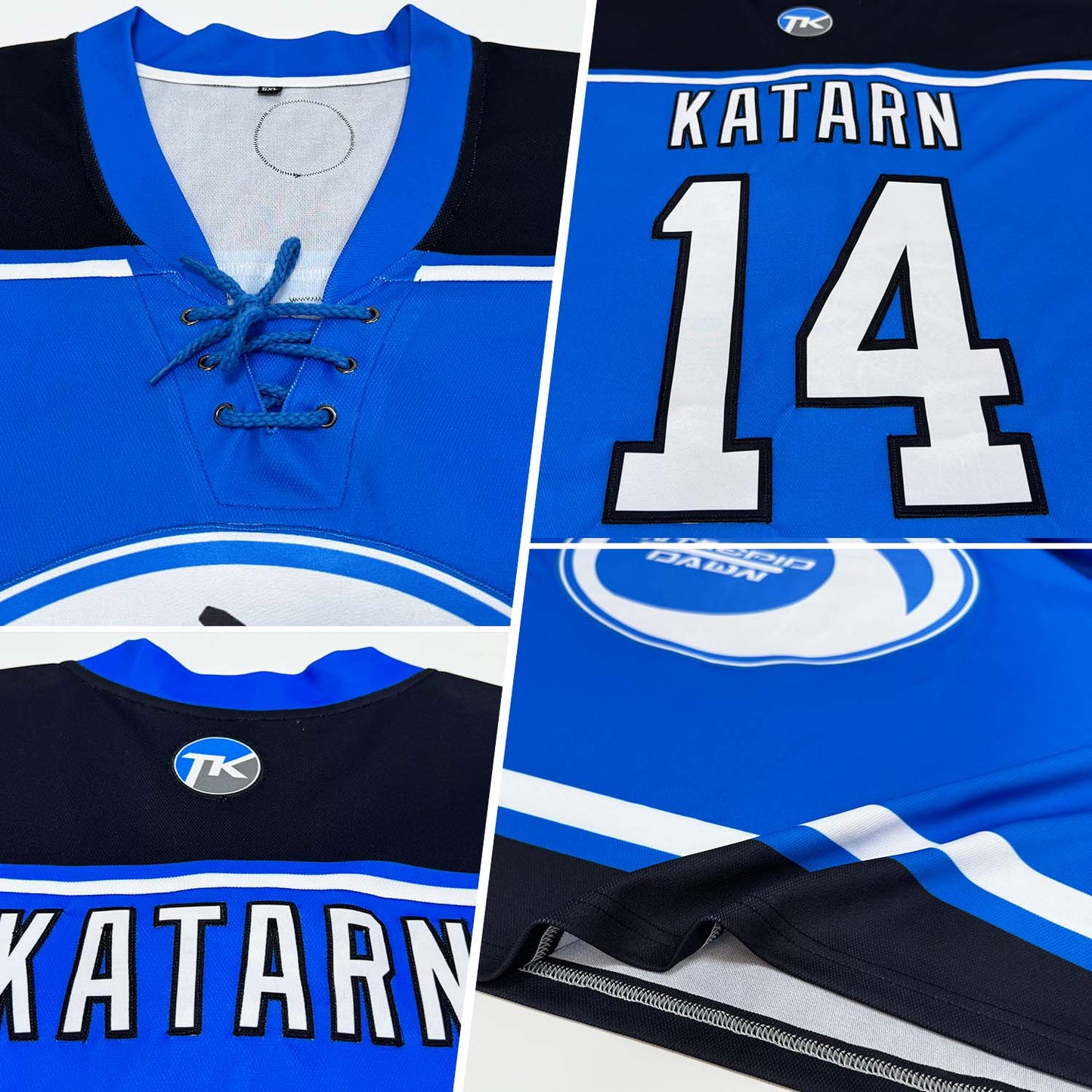 Custom Blue White-Black Hockey Lace Neck Jersey view 3