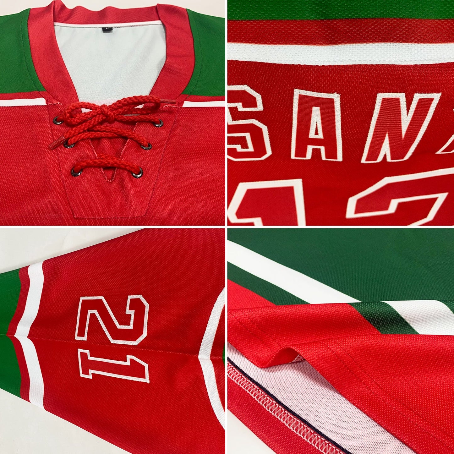 Custom Red Grass Green-White Christmas Santa Claus 3D Hockey Lace Neck Jersey view 2
