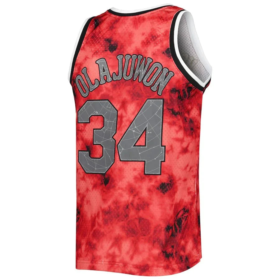 H.Rockets #34 Hakeem Olajuwon Mitchell & Ness 1993-94 Galaxy Swingman Jersey Red Stitched American Basketball Jersey - Main View