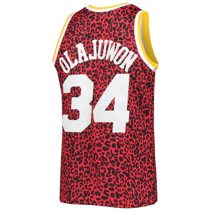 H.Rockets #34 Hakeem Olajuwon Mitchell & Ness 1993-94 Hardwood Classics Wildlife Swingman Jersey Red Stitched American Basketball Jersey - Main View