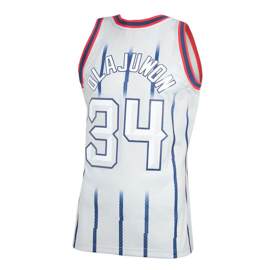 H.Rockets #34 Hakeem Olajuwon Mitchell & Ness 1996-97 Hardwood Classics Reload 2.0 Swingman Jersey Gray Stitched American Basketball Jersey - Main View