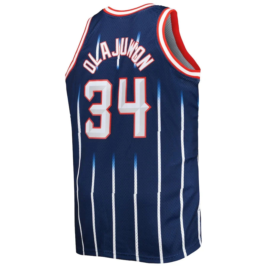 H.Rockets #34 Hakeem Olajuwon Mitchell & Ness Big & Tall Hardwood Classics 1996-97 Swingman Jersey Navy Stitched American Basketball Jersey - Main View