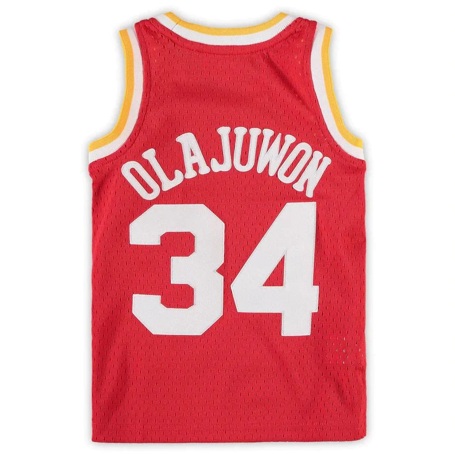 H.Rockets #34 Hakeem Olajuwon Mitchell & Ness Preschool Hardwood Classics Throwback Team Jersey Red Stitched American Basketball Jersey - Main View