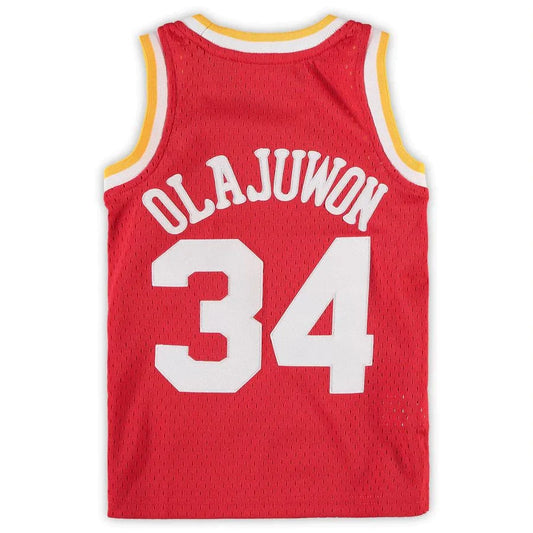 H.Rockets #34 Hakeem Olajuwon Mitchell & Ness Preschool Hardwood Classics Throwback Team Jersey Red Stitched American Basketball Jersey - Main View
