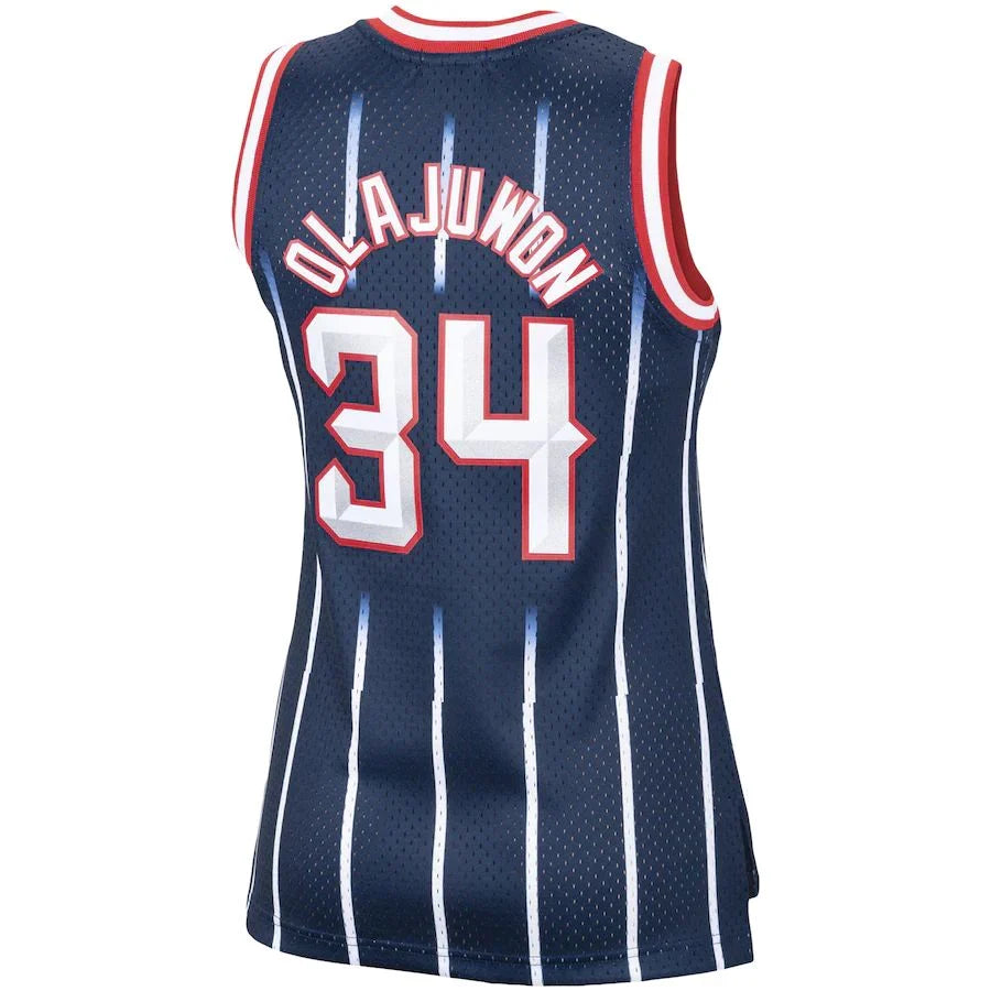 H.Rockets #34 Hakeem Olajuwon Mitchell & Ness Women's Hardwood Classics Swingman Jersey Navy Stitched American Basketball Jersey - Main View