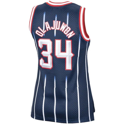 H.Rockets #34 Hakeem Olajuwon Mitchell & Ness Women's Hardwood Classics Swingman Jersey Navy Stitched American Basketball Jersey - Main View