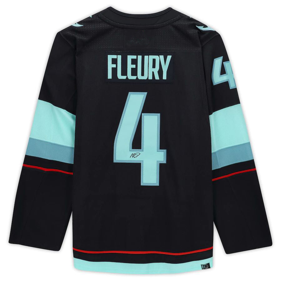 S.Kraken #4 Haydn Fleury Fanatics Authentic Autographed with Inaugural Season Patch Blue Stitched American Hockey Jerseys - Main View
