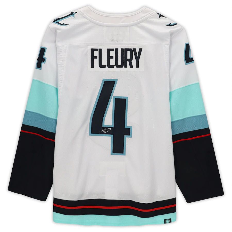 S.Kraken #4 Haydn Fleury Fanatics Authentic Autographed with Inaugural Season Patch White Stitched American Hockey Jerseys - Main View