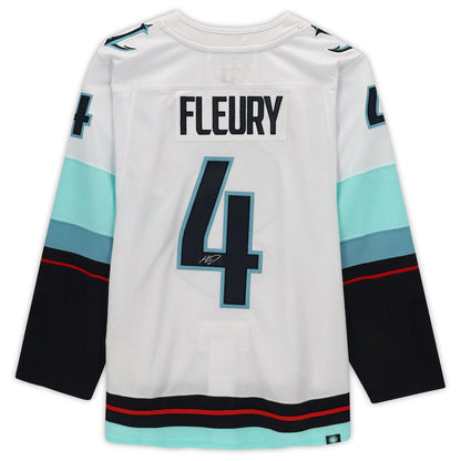 S.Kraken #4 Haydn Fleury Fanatics Authentic Autographed with Inaugural Season Patch White Stitched American Hockey Jerseys - Main View