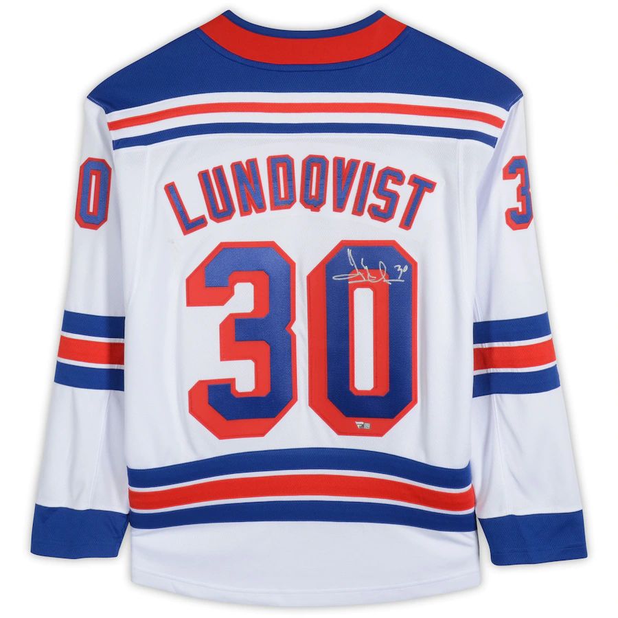 NY.Rangers #30 Henrik Lundqvist Fanatics Authentic Autographed  Breakaway Jersey White Stitched American Hockey Jerseys - Main View