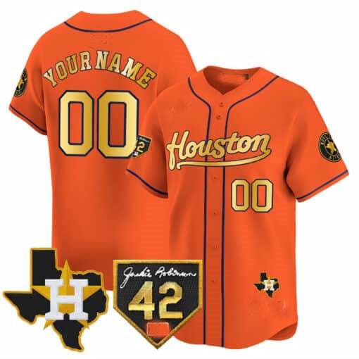 Custom Houston Astros 2024 Jackie Robinson Patch Vapor Premier Limited – All Stitched Baseball Jersey view 2