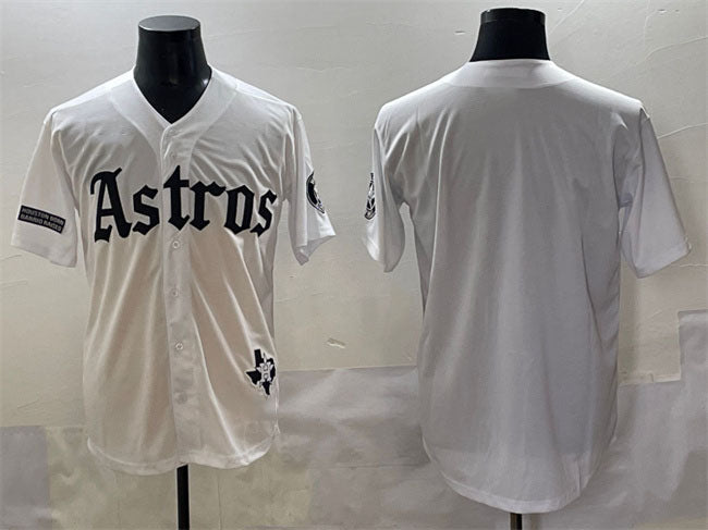Houston Astros Blank White Gothic 'Houston Born Barrio Raised' Limited Stitched Baseball Jersey - Main View