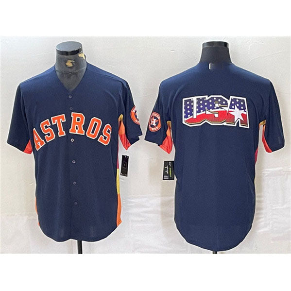 Houston Astros Navy Team Big Logo With Patch Cool Base Stitched Baseball Jersey - Main View