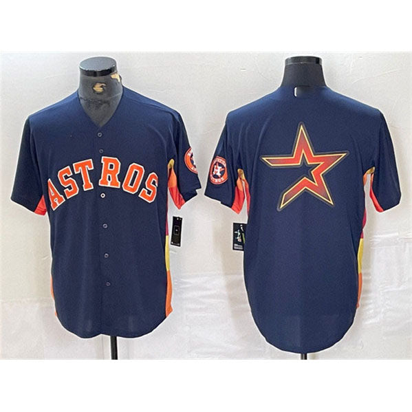 Houston Astros Navy Team Big Logo With Patch Cool Base Stitched Baseball Jersey - Main View