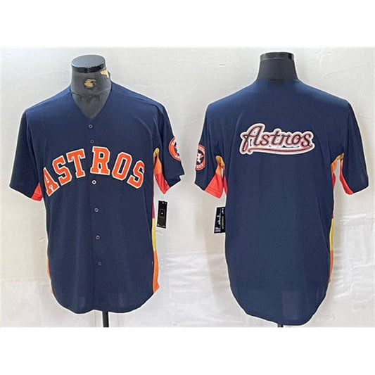 Houston Astros Navy Team Big Logo With Patch Cool Base Stitched Baseball Jerseys - Main View