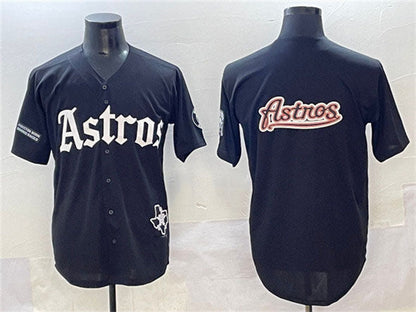 Houston Astros Team Big Logo Black Gothic 'Houston Born Barrio Raised' Limited Stitched Baseball Jersey - Main View