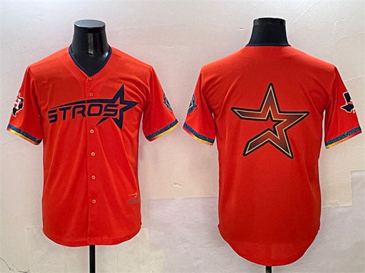 Houston Astros Team Big Logo Orange 2025 City Connect With Texas Patch Limited Stitched Baseball Jersey - Main View