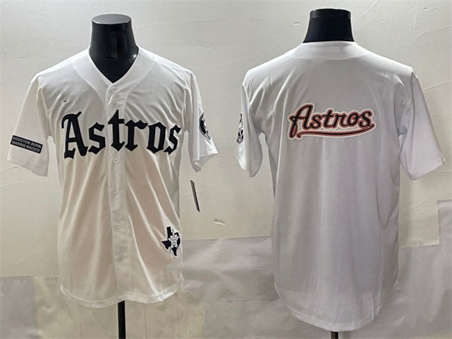 Houston Astros Team Big Logo White Gothic 'Houston Born Barrio Raised' Limited Stitched Baseball Jersey - Main View