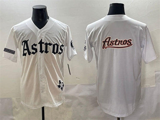 Houston Astros Team Big Logo White Gothic 'Houston Born Barrio Raised' Limited Stitched Baseball Jersey - Main View