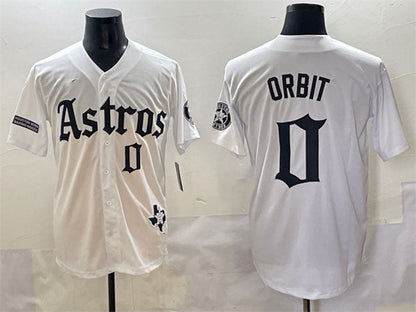 Houston Astros #0 Orbit White Gothic 'Houston Born Barrio Raised' Limited Stitched Baseball Jersey - Main View