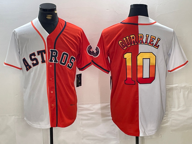Houston Astros #10 Yuli Gurriel White Orange Split Stitched Baseball Jersey - Main View