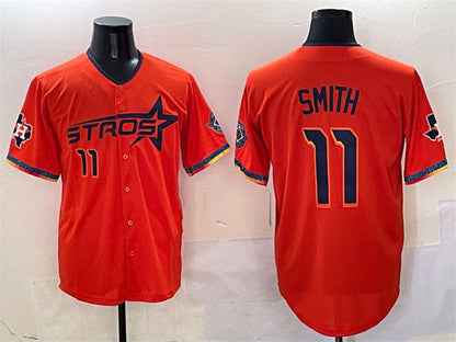 Houston Astros #11 Cam Smith Orange 2025 City Connect With Texas Patch Limited Stitched Baseball Jersey - Main View