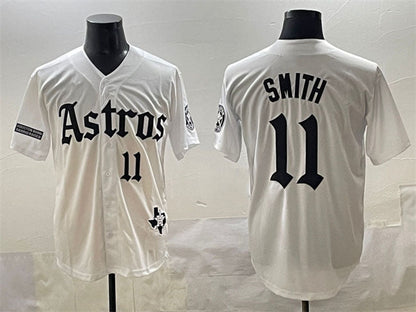Houston Astros #11 Cam Smith White Gothic 'Houston Born Barrio Raised' Limited Stitched Baseball Jersey - Main View