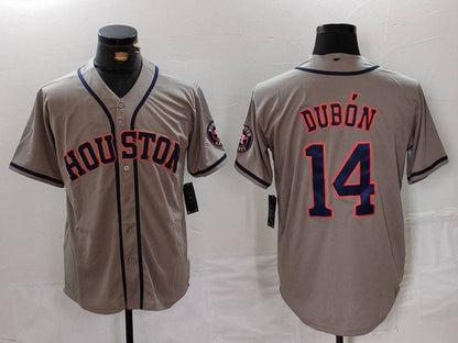 Houston Astros #14 Mauricio Dubon Grey With Patch Cool Base Stitched Baseball Jersey - Main View