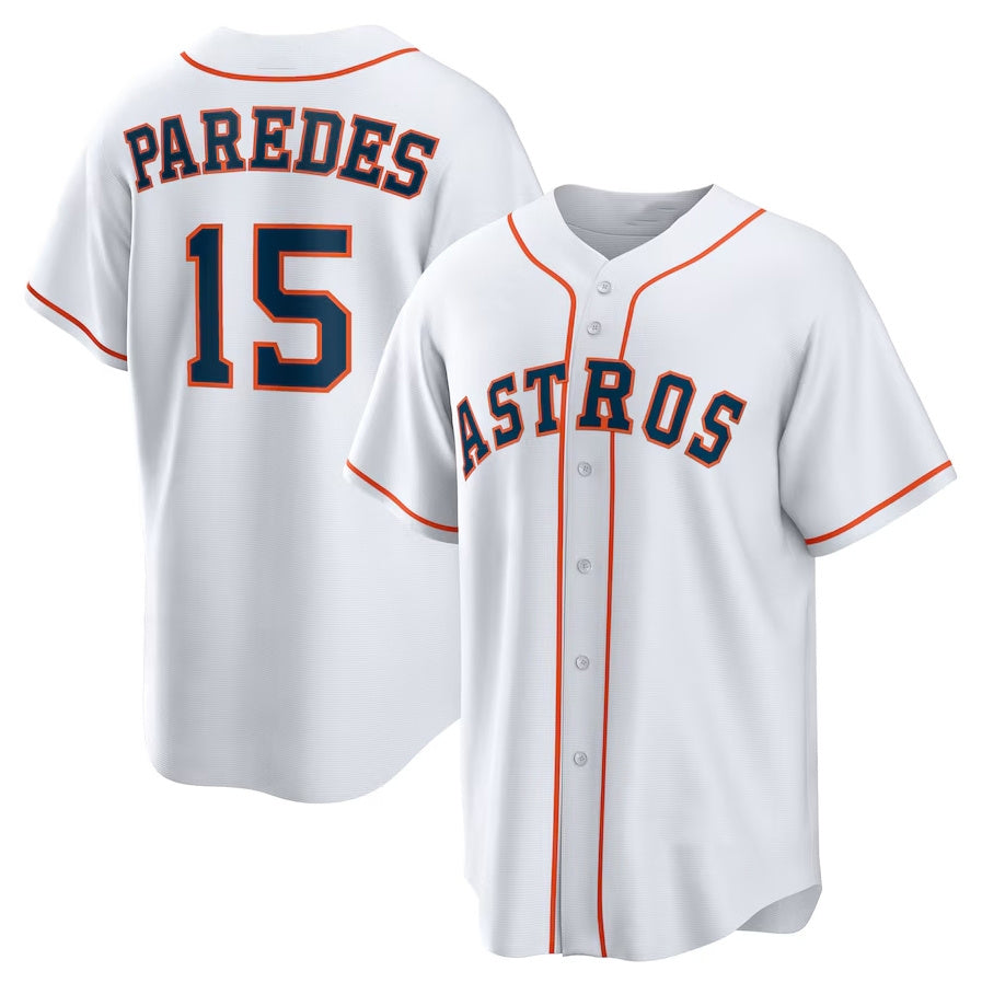 Houston Astros #15 Isaac Paredes Home Replica Jersey - White Stitched Baseball Jersey - Main View