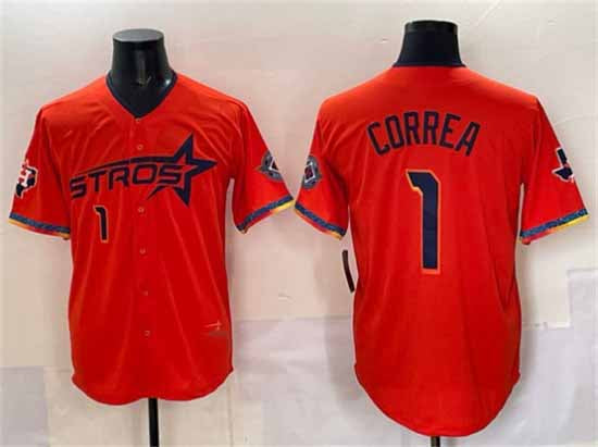 Houston Astros #1 Carlos Correa Orange 2025 City Connect With Texas Patch Limited Stitched Baseball Jersey - Main View