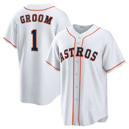 Houston Astros #1 Groom Home Replica Jersey - White Stitched Baseball Jersey - Main View