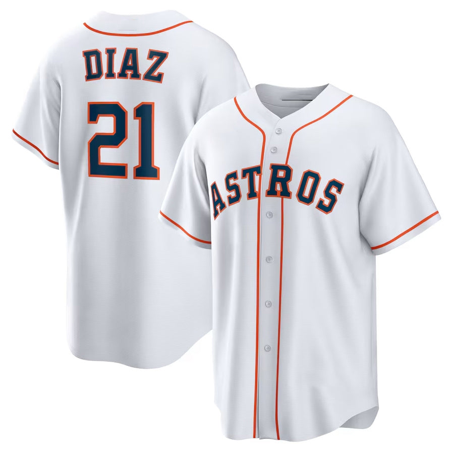 Houston Astros #21 Yainer Diaz Home Replica Jersey - White Stitched Baseball Jersey - Main View
