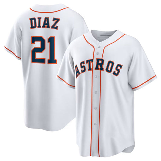 Houston Astros #21 Yainer Diaz Home Replica Jersey - White Stitched Baseball Jersey - Main View