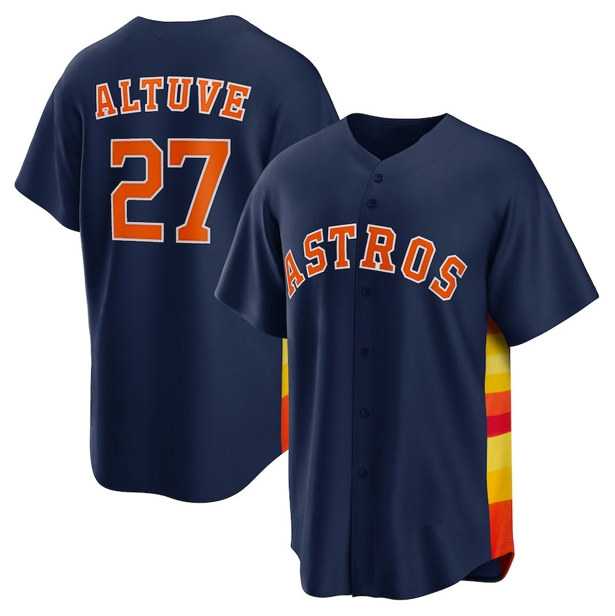 Houston Astros #27 Jose Altuve Alternate Replica Player Name Jersey - Navy Stitched Baseball Jersey - Main View