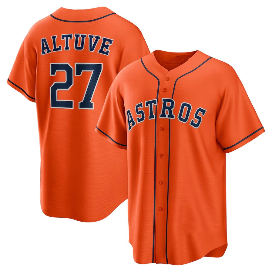 Houston Astros #27 Jose Altuve Alternate Replica Player Name Jersey - Orange Stitched Baseball Jersey - Main View