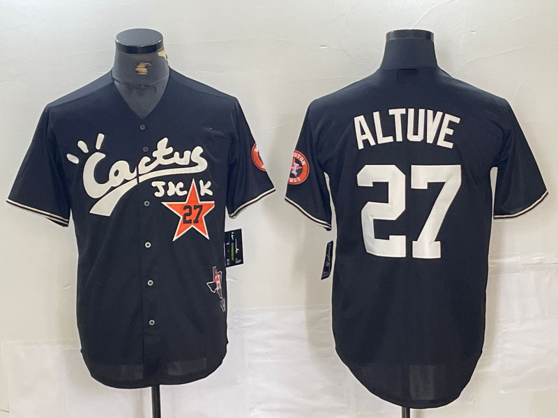 Houston Astros #27 Jose Altuve Black Cactus Jack Cool Base Baseball Jerseys - Main View