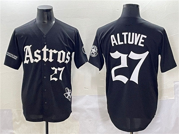 Houston Astros #27 Jose Altuve Black Gothic 'Houston Born Barrio Raised' Limited Stitched Baseball Jersey - Main View