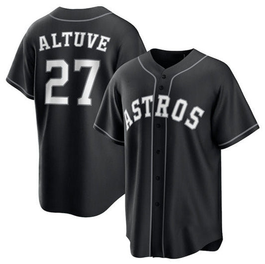Houston Astros #27 Jose Altuve Black Lights Out Limited Stitched Baseball Jersey - Main View