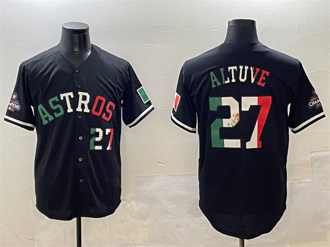 Houston Astros #27 Jose Altuve Black Mexico With World Serise Champions Patch Cool Base Stitched Baseball Jersey - Main View