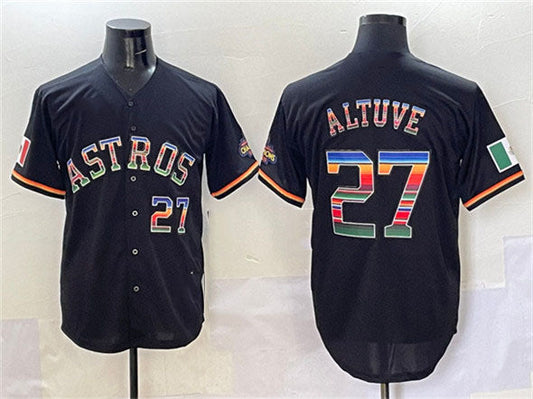Houston Astros #27 Jose Altuve Black Mexico With World Serise Champions Patch Cool Base Stitched Baseball Jersey - Main View