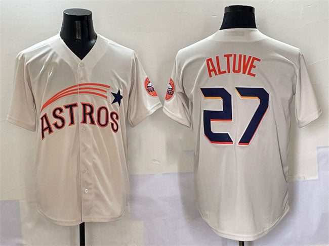Houston Astros #27 Jose Altuve Cream Throwback Cooperstown Collection Limited Stitched Baseball Jersey - Main View