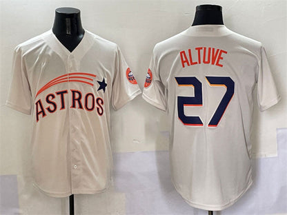 Houston Astros #27 Jose Altuve Cream Throwback Cooperstown Collection Limited Stitched Baseball Jersey - Main View