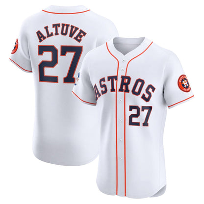 Houston Astros #27 Jose Altuve Home Elite Sponsor Patch Player Jersey - White Stitched Baseball Jersey - Main View