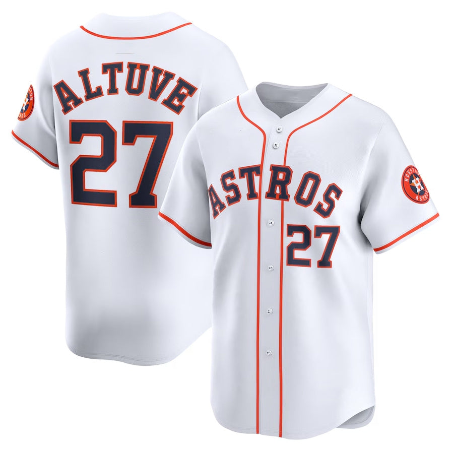 Houston Astros #27 Jose Altuve Home Limited Player Jersey - White Stitched Baseball Jersey - Main View
